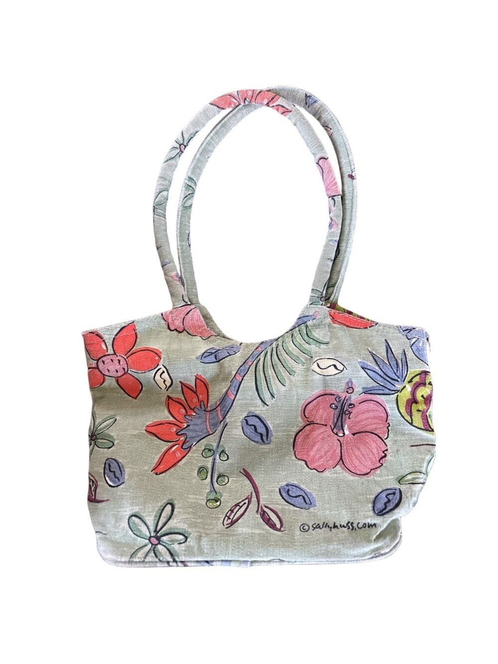 Women's Sally Huss Tropical Floral Tote Bag Green/Pink One Size